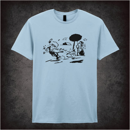 Zip Pow T-shirt as worn by Jules Winnfield in light blue from Pulp Fiction