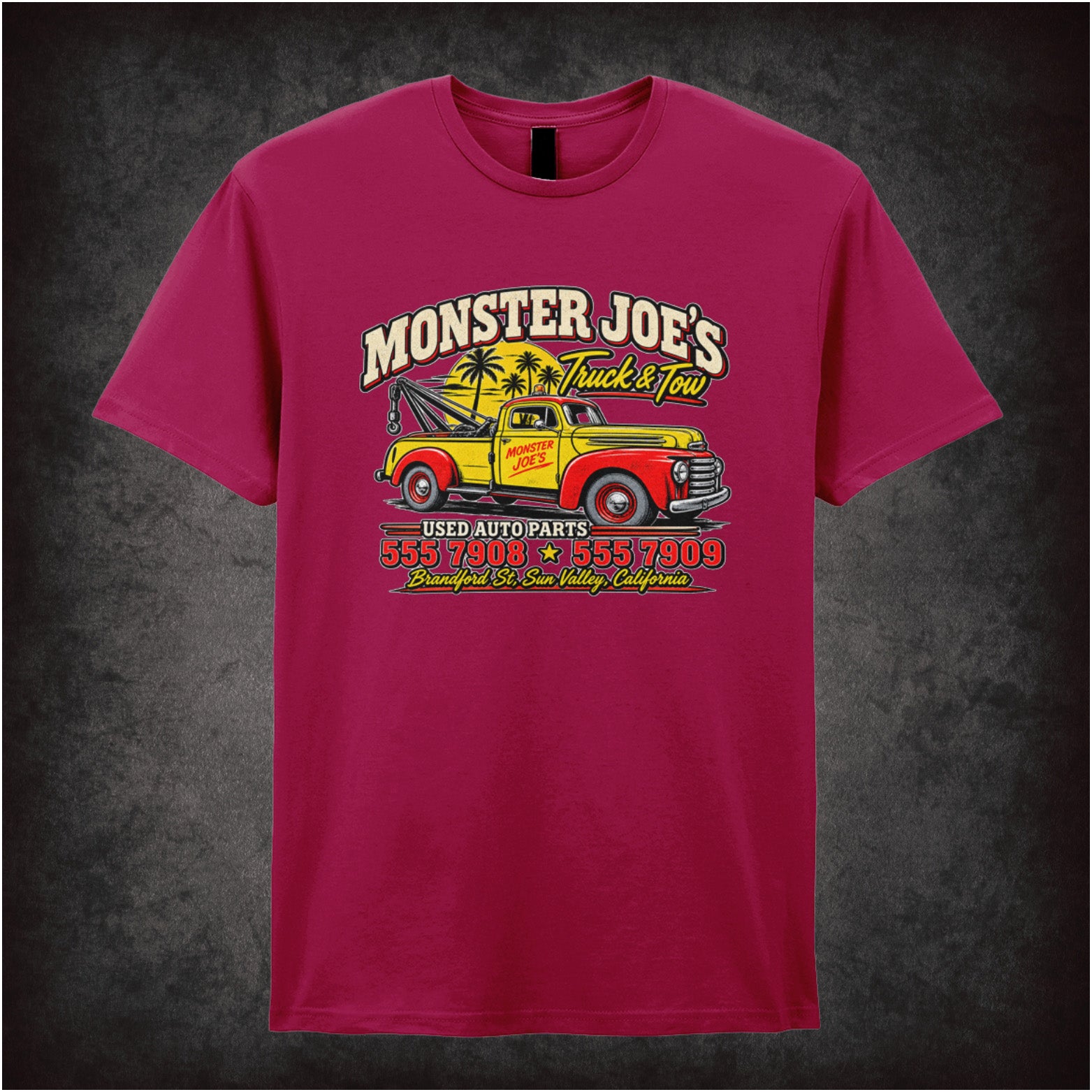 Monster Joes Truck & Tow T-shirt in cardinal red from Pulp Fiction