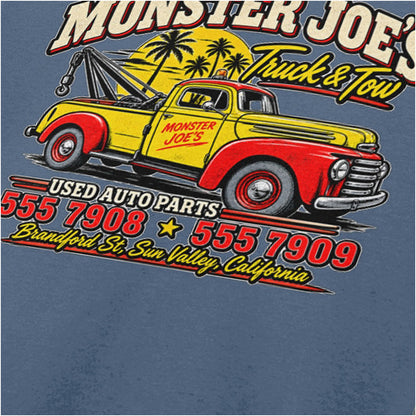 Monster Joes Truck & Tow close up T-shirt in indigo from Pulp Fiction