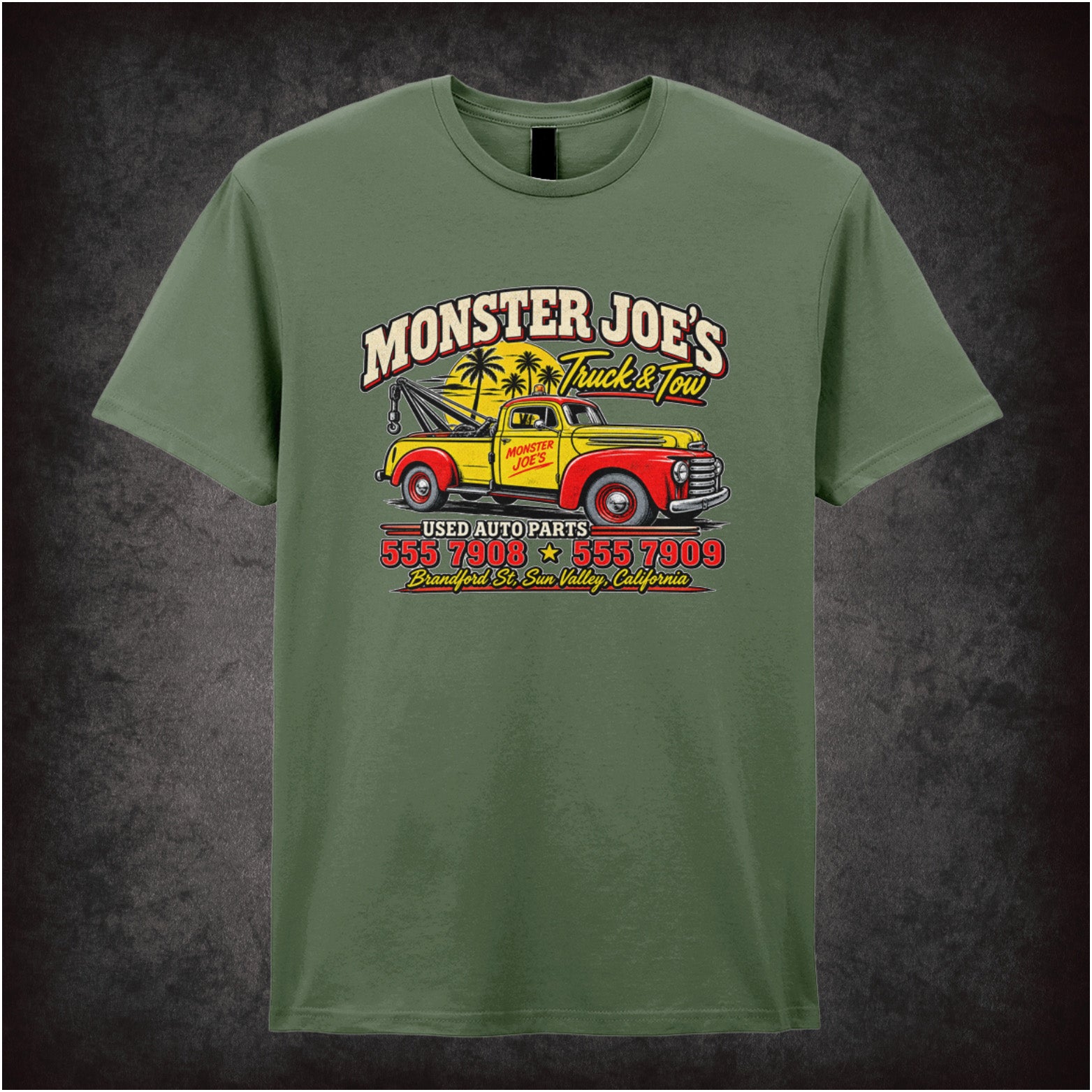 Monster Joes Truck & Tow T-shirt in military green from Pulp Fiction