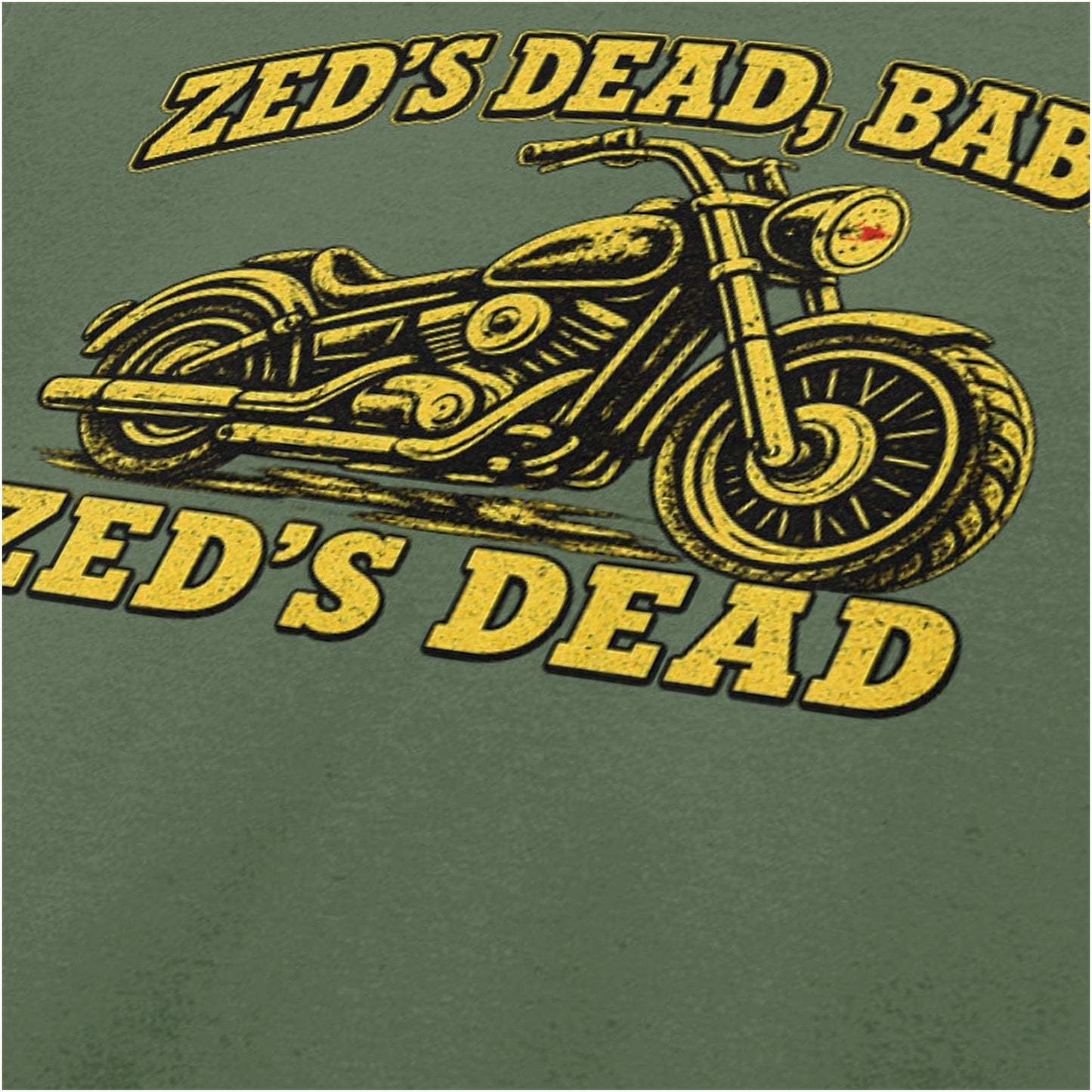 ‘Zed’s dead baby’ quote close up T-shirt in military green from Pulp Fiction