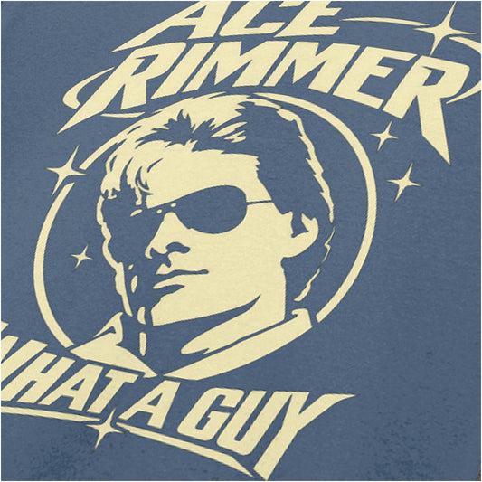 “Ace Rimmer ‘What a guy’ close up T-shirt in indigo from Red Dwarf”