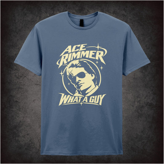 “Ace Rimmer ‘What a guy’ T-shirt in indigo from Red Dwarf”