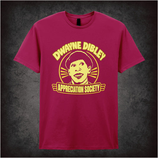 “‘Dwayne Dibley Appreciation Society’ T-shirt in cardinal red from Red Dwarf”