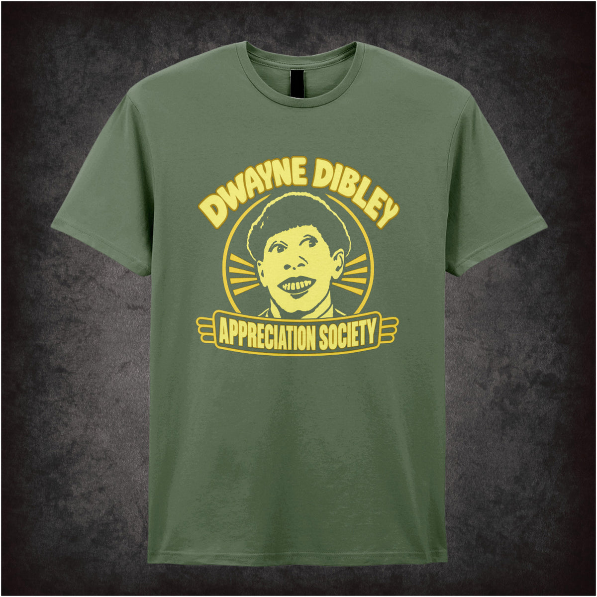 “‘Dwayne Dibley Appreciation Society’ T-shirt in military green from Red Dwarf”