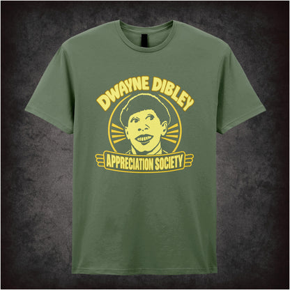 “‘Dwayne Dibley Appreciation Society’ T-shirt in military green from Red Dwarf”