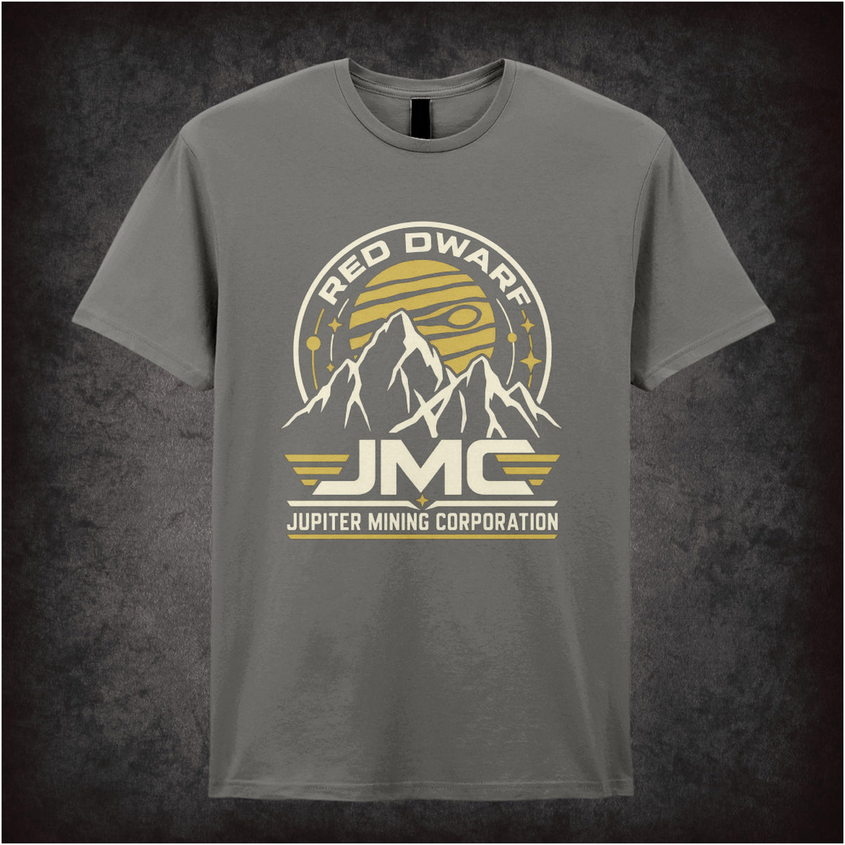 “‘Jupiter Mining Corporation’ T-shirt in charcoal from Red Dwarf”