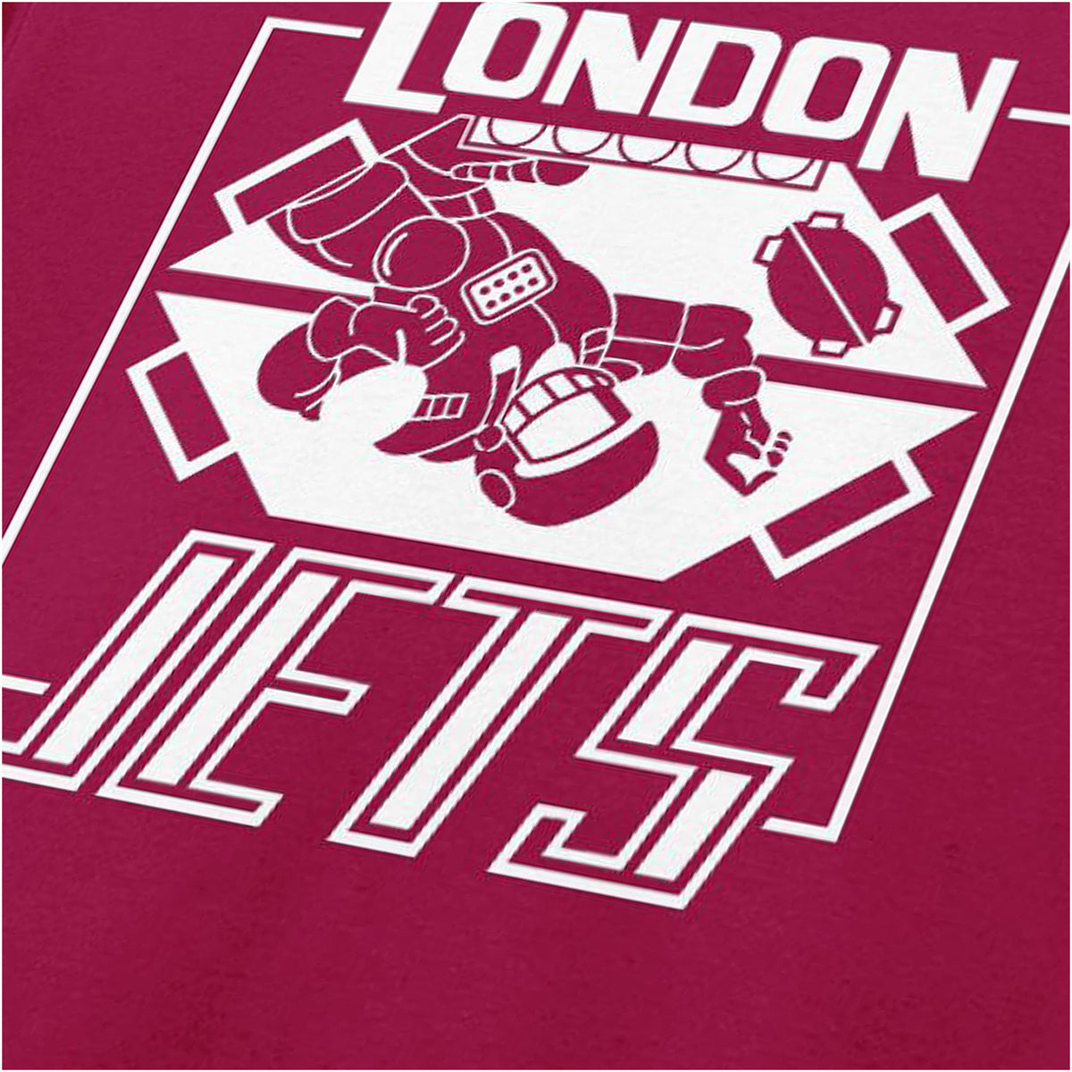 “‘London Jets’ close up T-shirt in cardinal red from Red Dwarf”