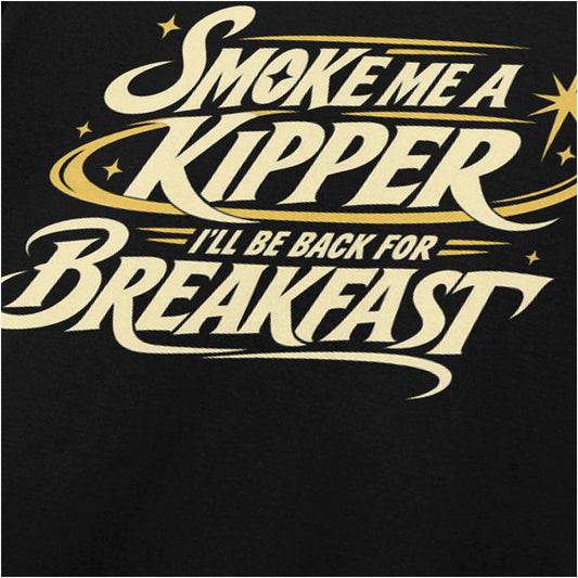 “Rimmer ‘Smoke me a kipper, I’ll be back for breakfast’ close up T-shirt in black from Red Dwarf”