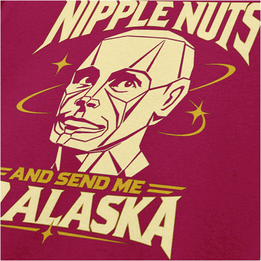 “Kryten ‘Spin my nipple nuts and send me to Alaska’ close up T-shirt in cardinal red from Red Dwarf” 