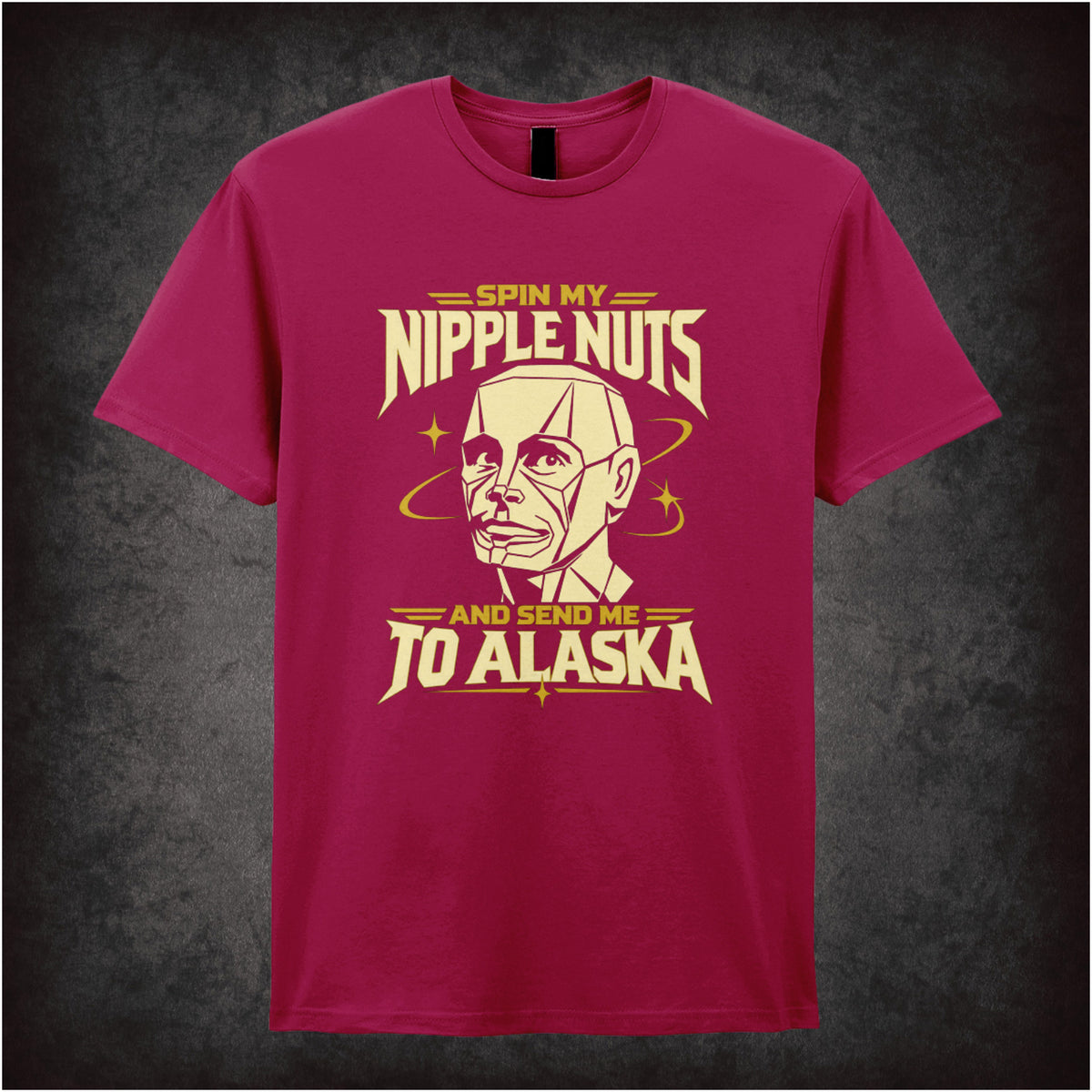 “Kryten ‘Spin my nipple nuts and send me to Alaska’ T-shirt in cardinal red from Red Dwarf”