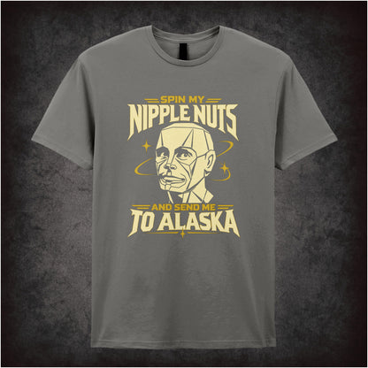 “Kryten ‘Spin my nipple nuts and send me to Alaska’ T-shirt in charcoal from Red Dwarf”