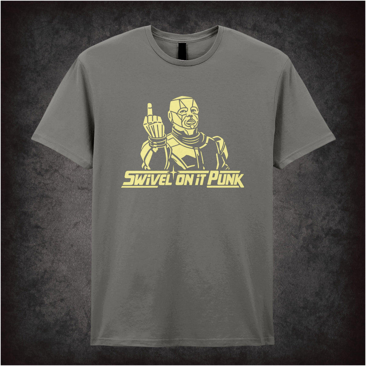 “Kryten ‘Swivel on it, punk’ T-shirt in charcoal from Red Dwarf”