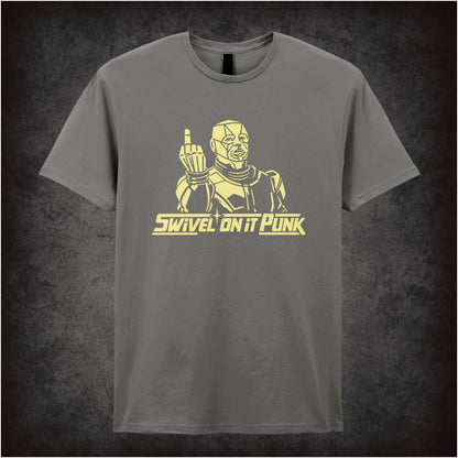 “Kryten ‘Swivel on it, punk’ T-shirt in charcoal from Red Dwarf”