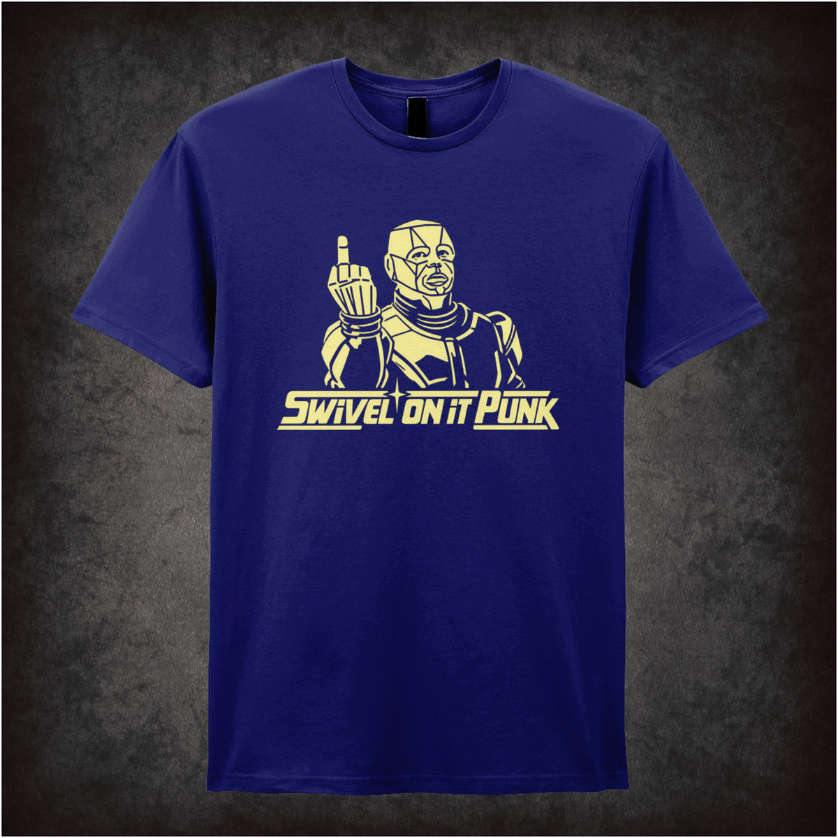 “Kryten ‘Swivel on it, punk’ T-shirt in navy from Red Dwarf”
