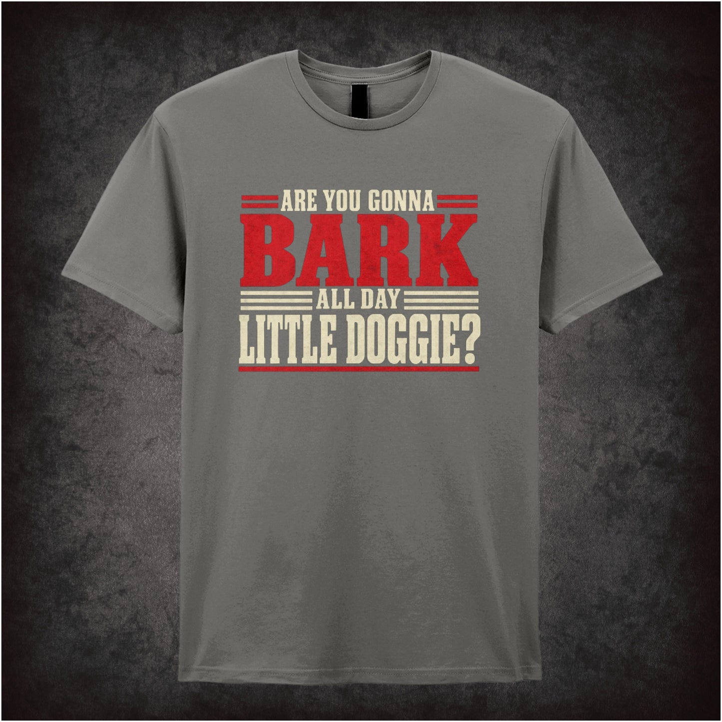 Are you gonna bark all day little doggie? T-shirt in charcoal from Reservoir Dogs