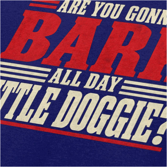Are you gonna bark all day little doggie? close up T-shirt in navy from Reservoir Dogs