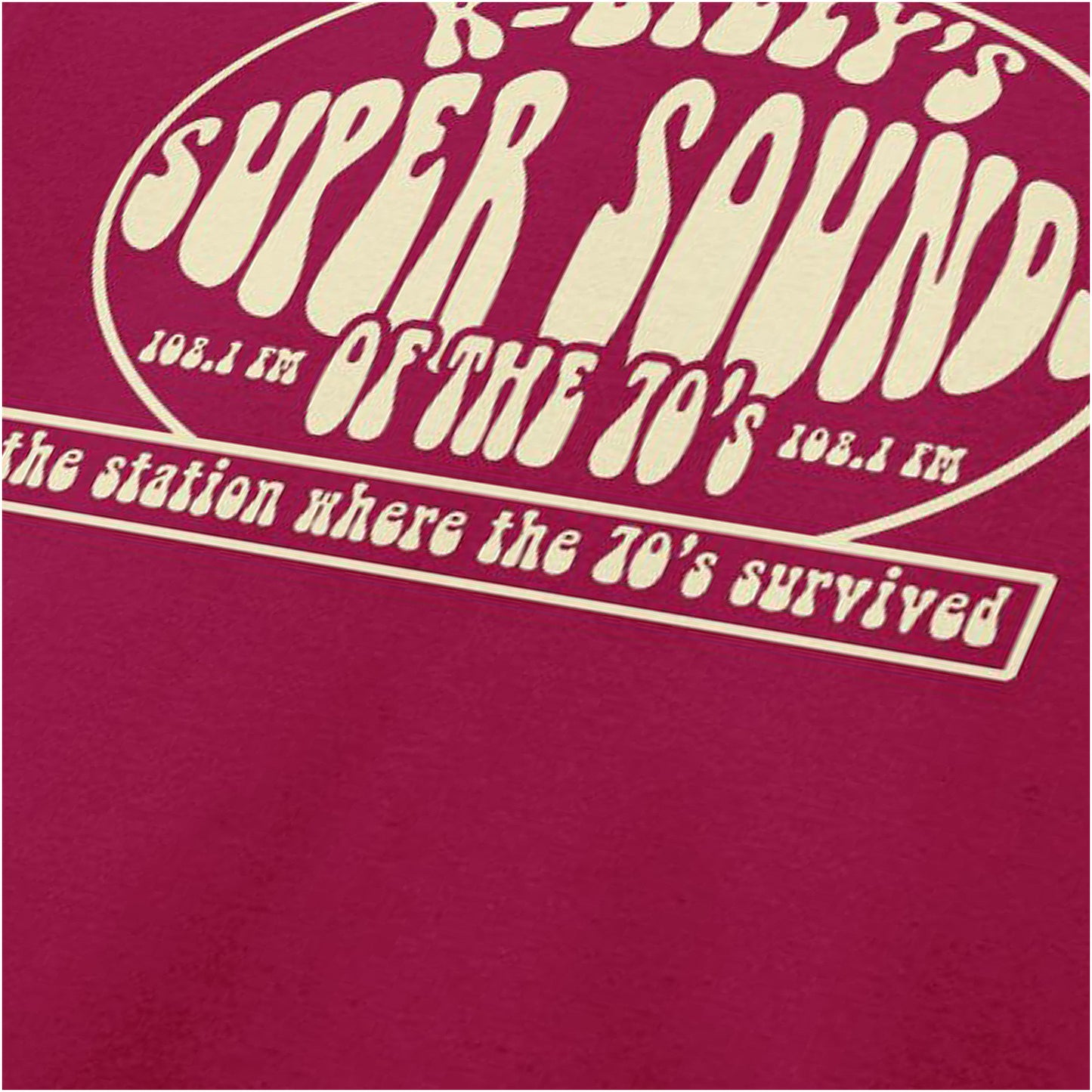 K-Billy’s Super Sounds of the 70s radio logo close up T-shirt in cardinal red from Reservoir Dogs