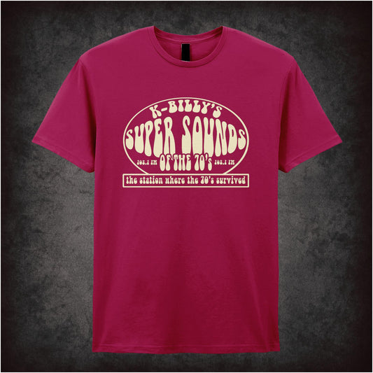 K-Billy’s Super Sounds of the 70s radio logo T-shirt in cardinal red from Reservoir Dogs
