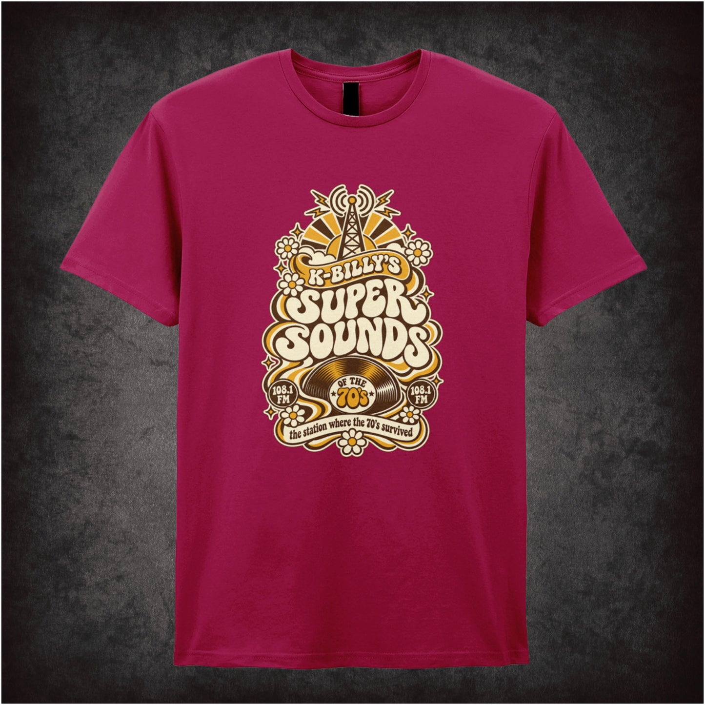 K-Billy’s Super Sounds radio logo T-shirt in cardinal red from Reservoir Dogs