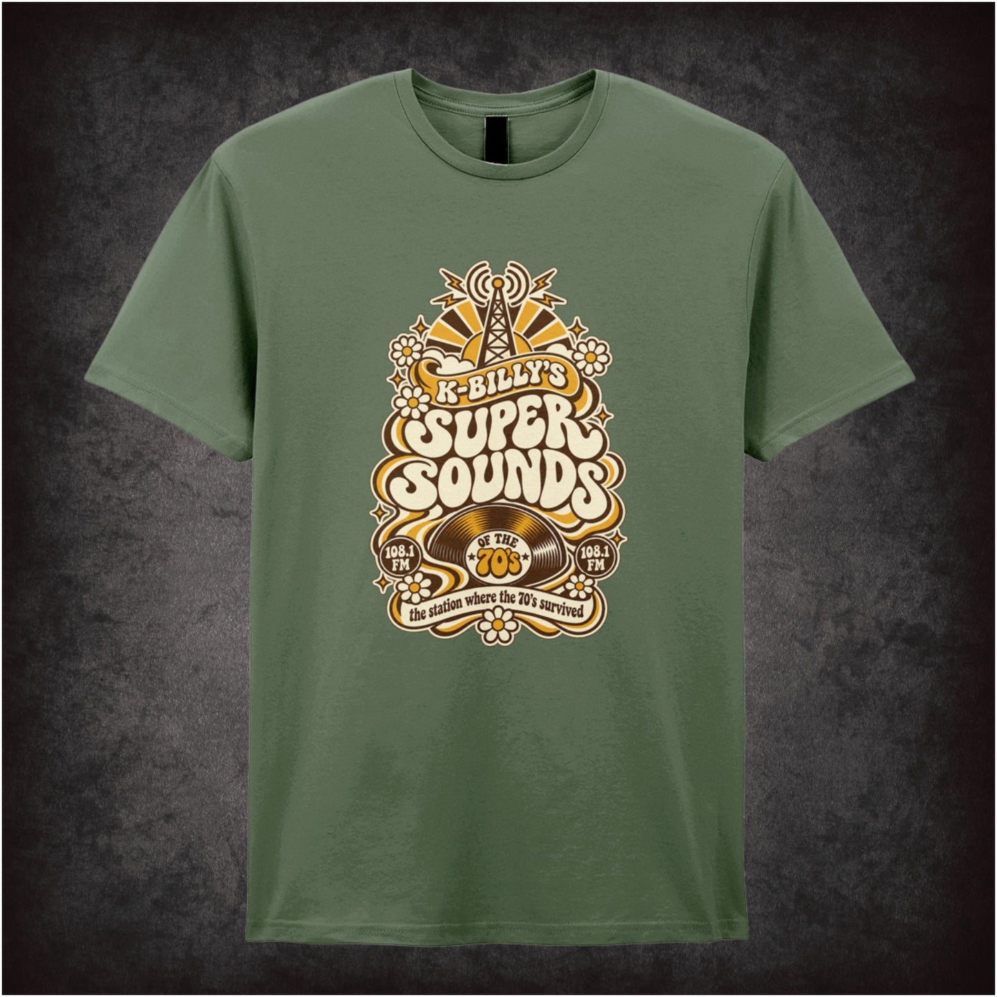 K-Billy’s Super Sounds radio logo T-shirt in military green from Reservoir Dogs