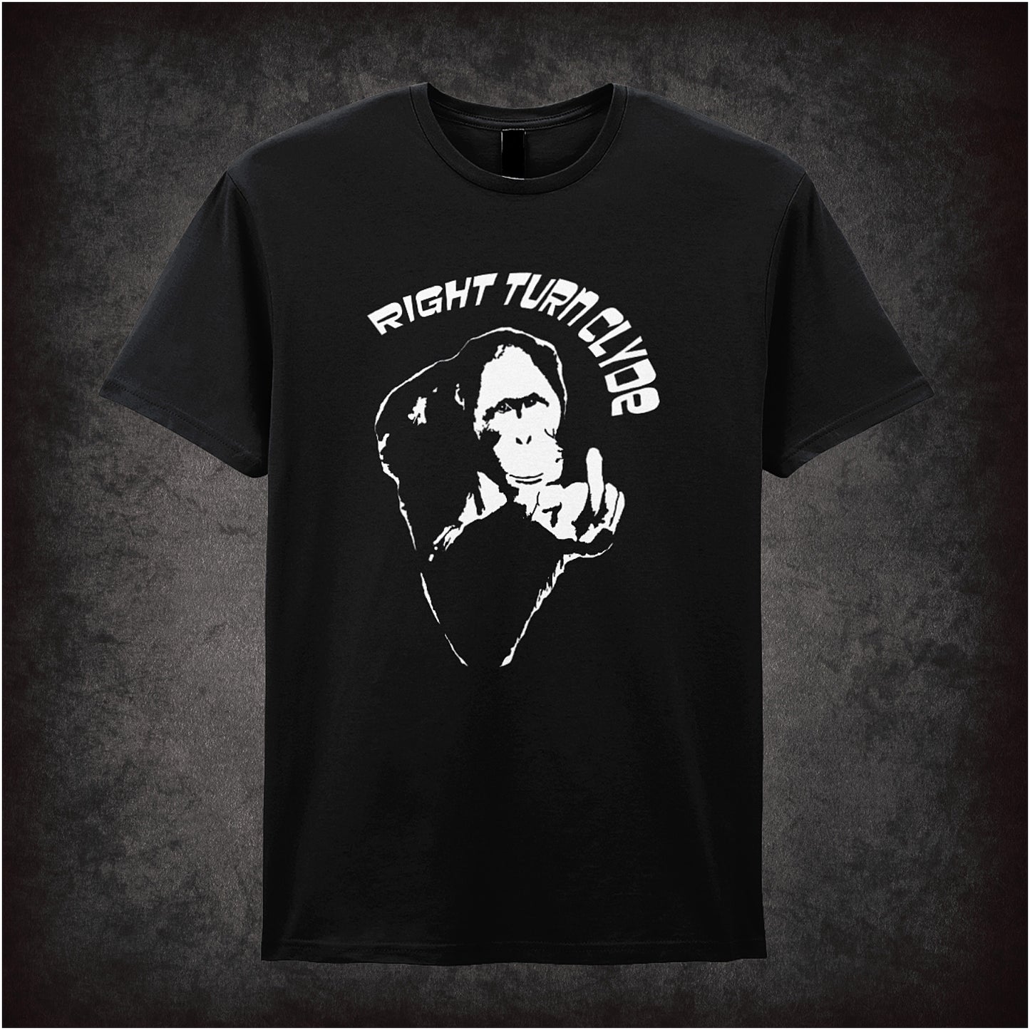 Right Turn Clyde unisex black t-shirt inspired by Every Which Way But Loose movie soft style retro comedy fan apparel