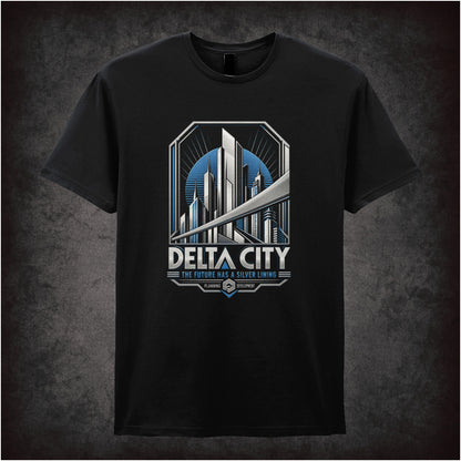 Delta City the future has a silver lining T-shirt in black from RoboCop
