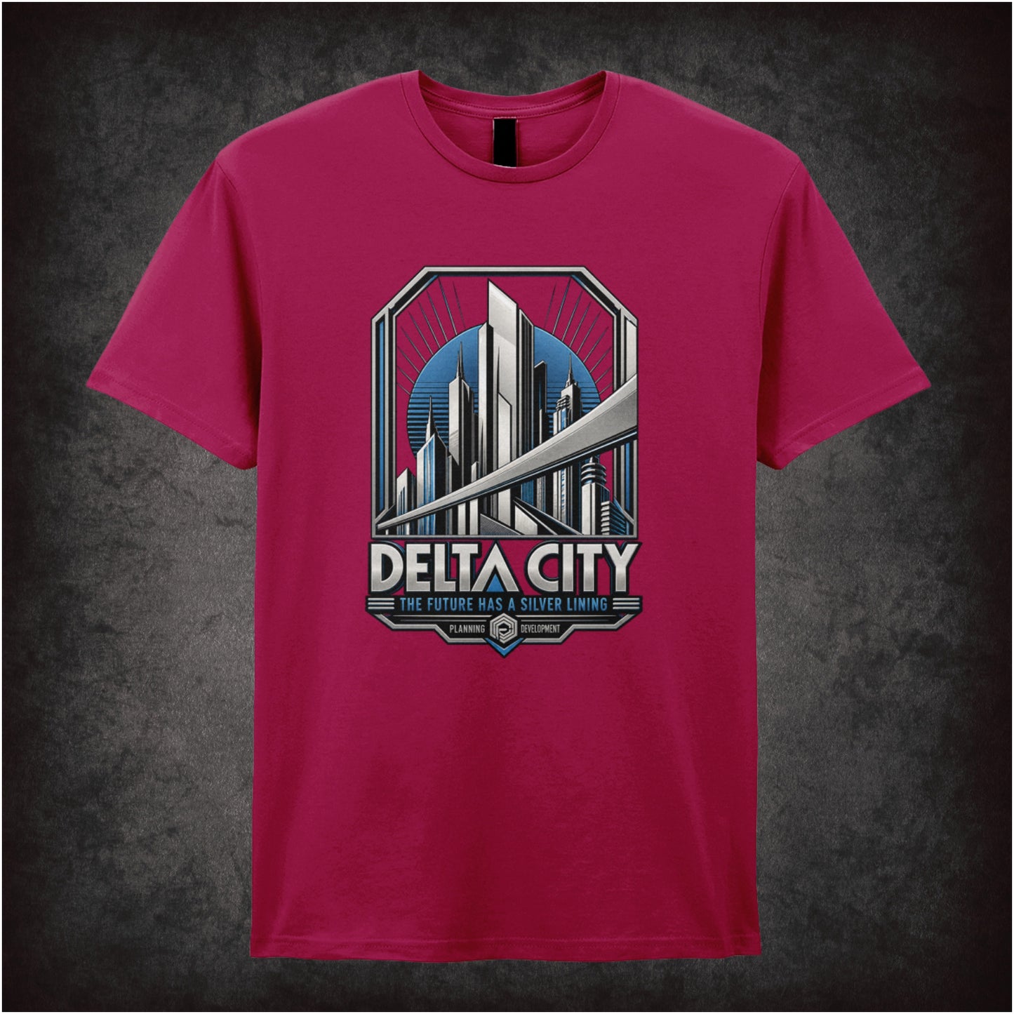 Delta City the future has a silver lining T-shirt in cardinal red from RoboCop