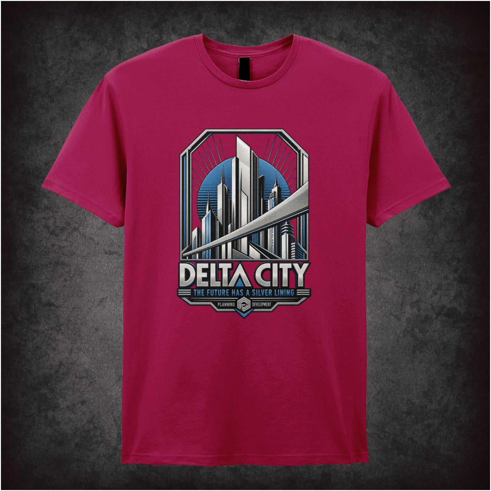 Delta City the future has a silver lining T-shirt in cardinal red from RoboCop