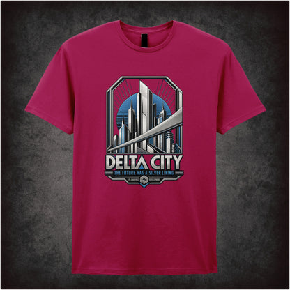 Delta City the future has a silver lining T-shirt in cardinal red from RoboCop