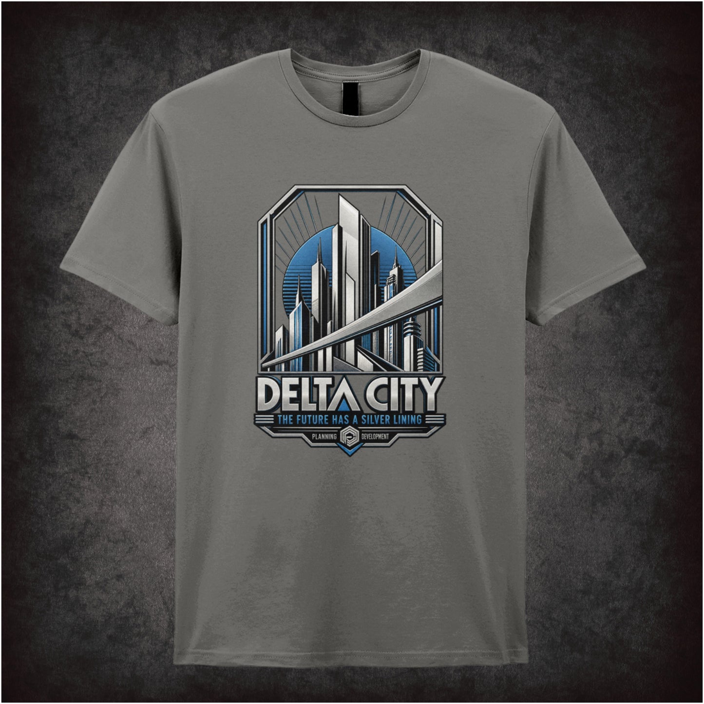 Delta City the future has a silver lining T-shirt in charcoal from RoboCop