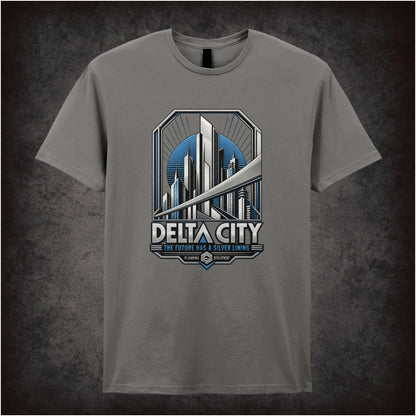 Delta City the future has a silver lining T-shirt in charcoal from RoboCop