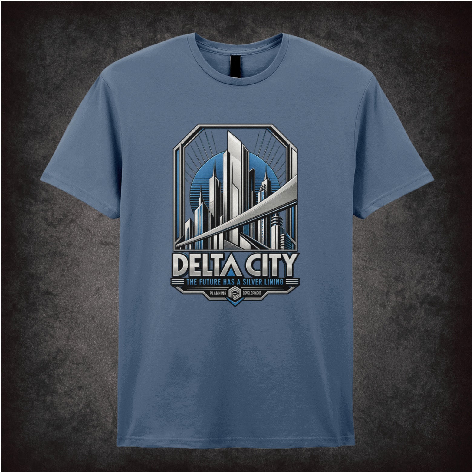 Delta City the future has a silver lining T-shirt in indigo from RoboCop