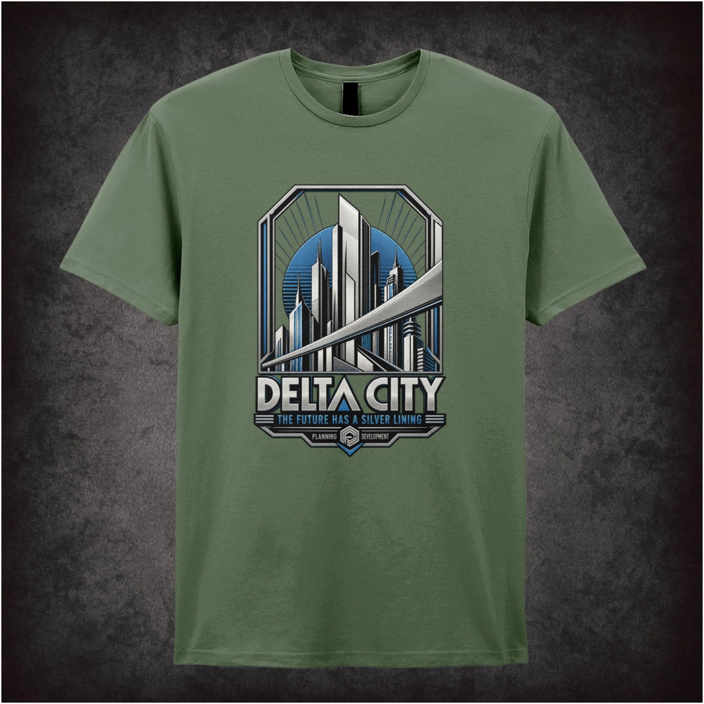 Delta City the future has a silver lining T-shirt in military green from RoboCop