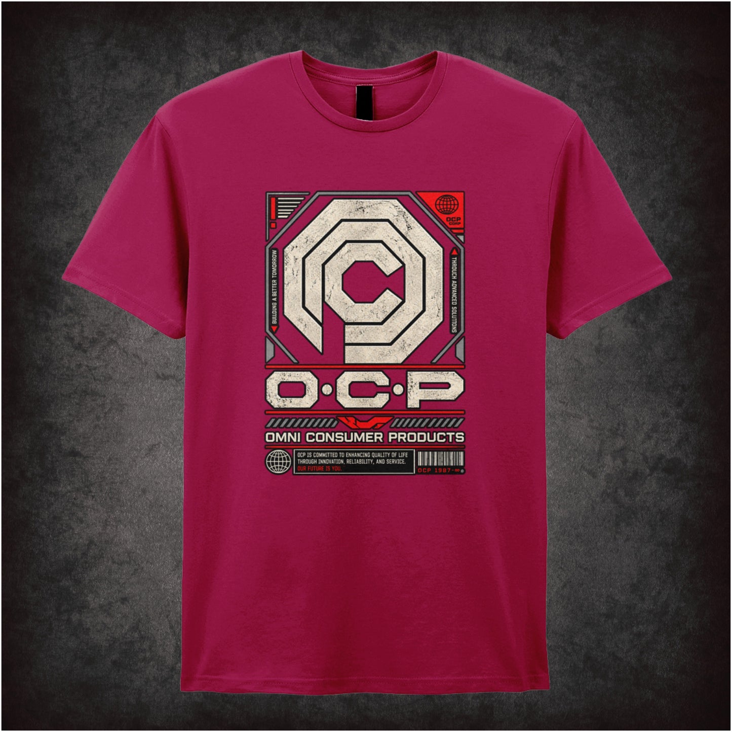 OCP Omni Consumer Products logo T-shirt in cardinal red from RoboCop