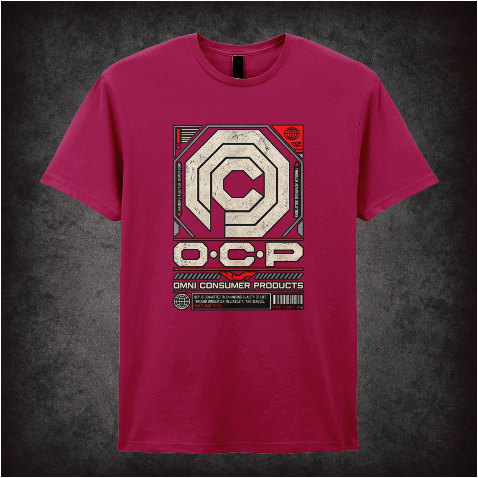 OCP Omni Consumer Products logo T-shirt in cardinal red from RoboCop
