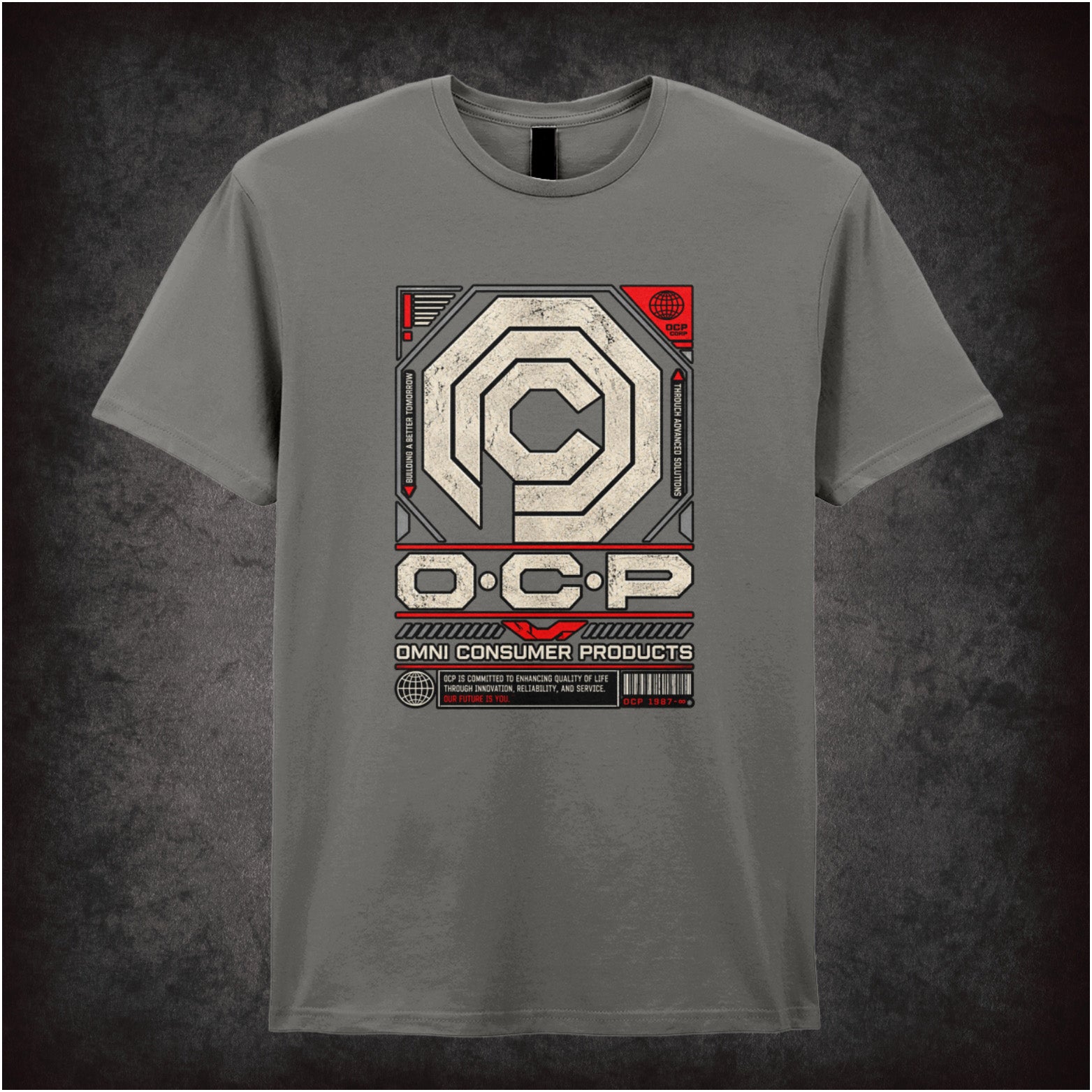 OCP Omni Consumer Products logo T-shirt in charcoal from RoboCop