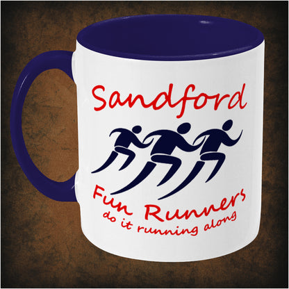 Sandford Fun Runners two-toned mug inspired by Hot Fuzz, left hand side featuring iconic movie reference, humorous design, and collectible pop culture merchandise for fans.