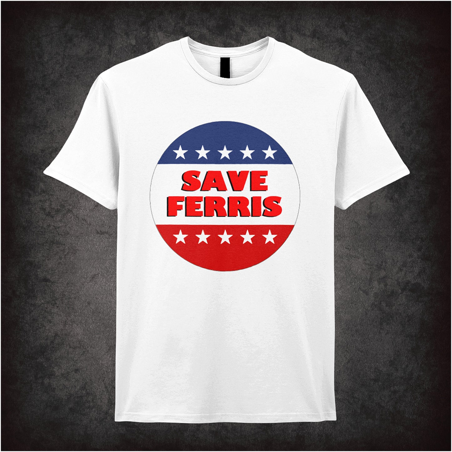Save Ferris Ferris Bueller’s Day Off inspired soft style unisex white T-shirt featuring classic 80s movie design, perfect for retro film and comedy fans.