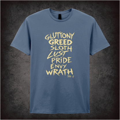‘Seven deadly sins’ quote T-shirt in indigo from Se7en