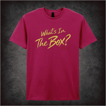 ‘What’s in the box?’ quote T-shirt in cardinal red from Se7en