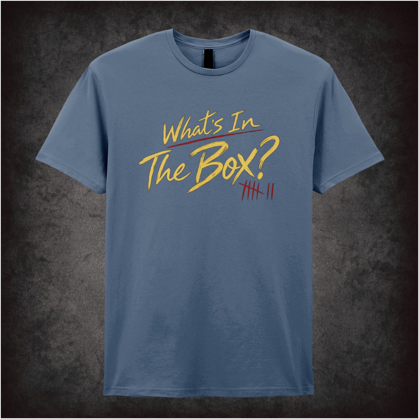 ‘What’s in the box?’ quote T-shirt in indigo from Se7en