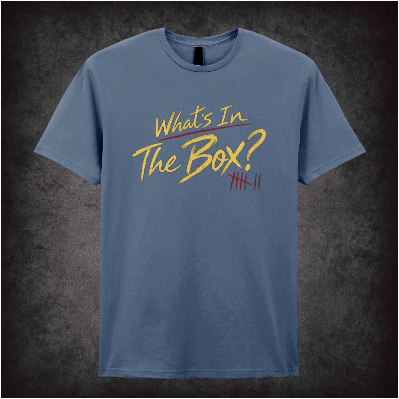 ‘What’s in the box?’ quote T-shirt in indigo from Se7en