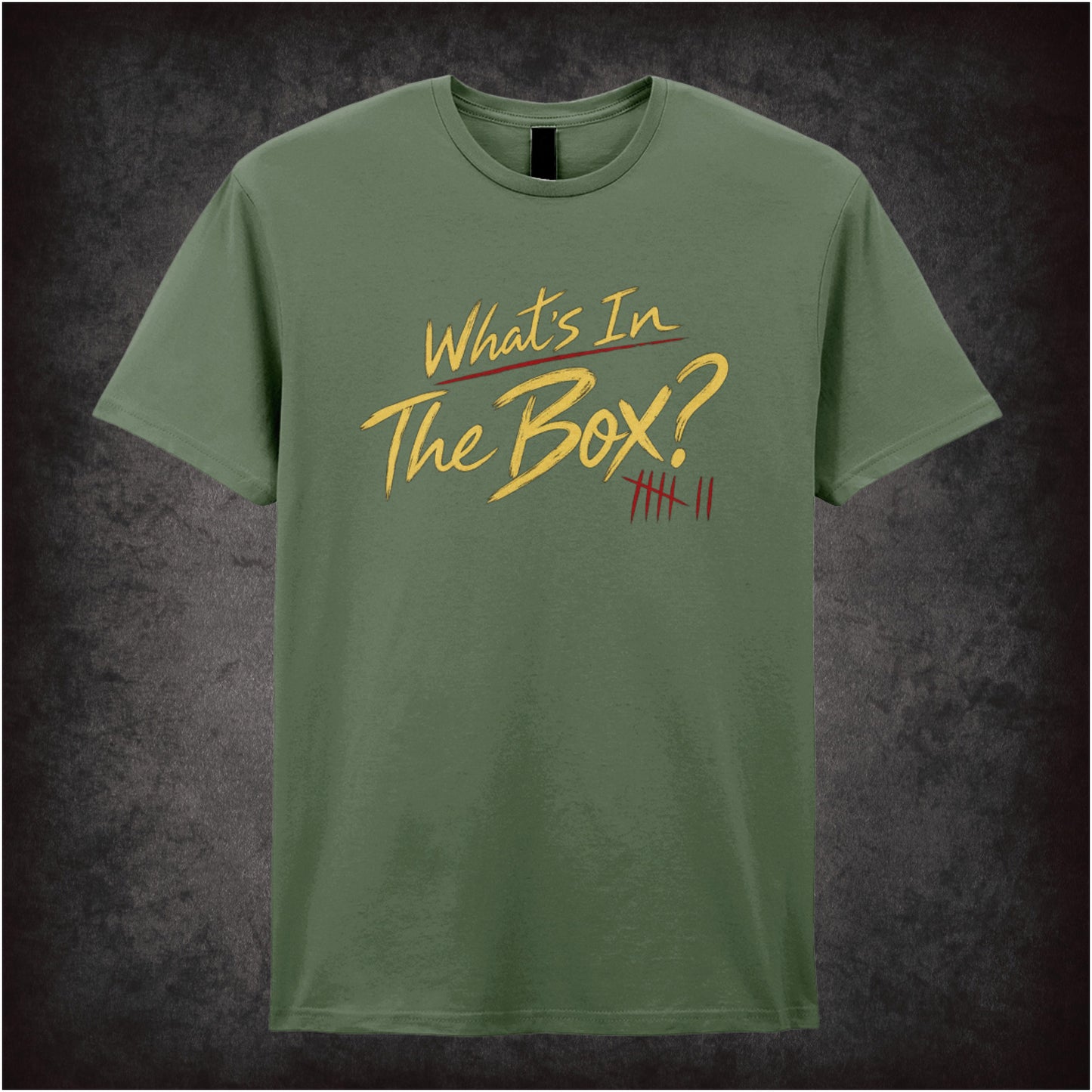 ‘What’s in the box?’ quote T-shirt in military green from Se7en