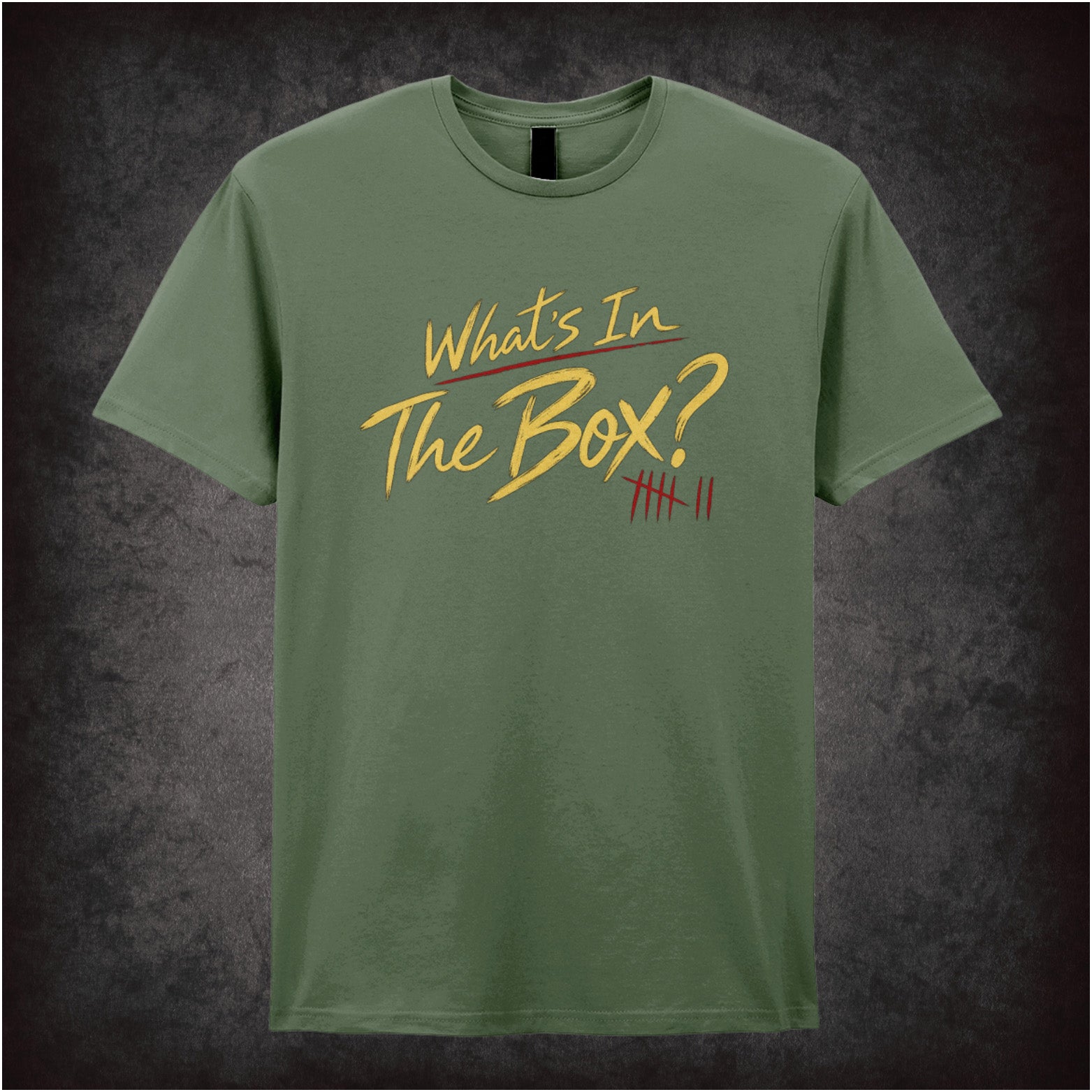 ‘What’s in the box?’ quote T-shirt in military green from Se7en