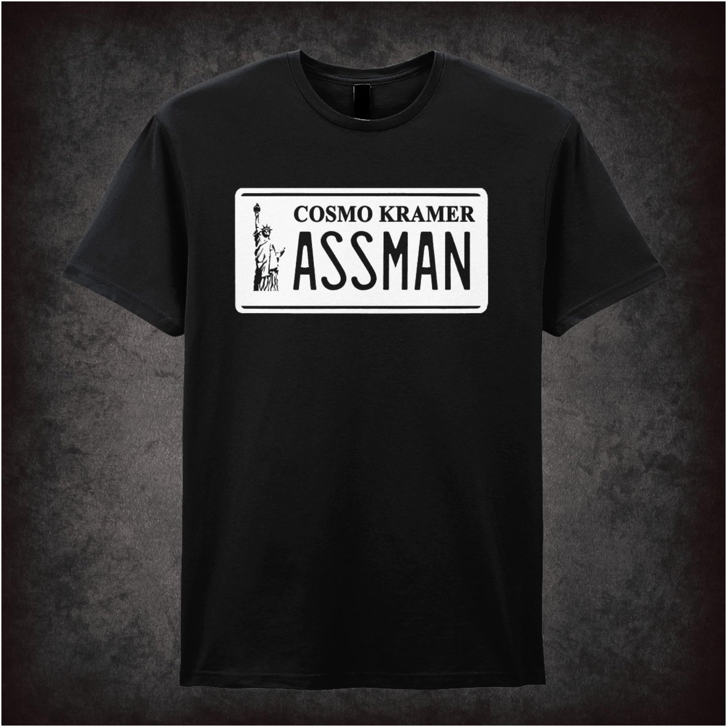 “Cosmo Kramer ‘Assman’ license plate T-shirt from Seinfeld”