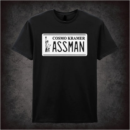 “Cosmo Kramer ‘Assman’ license plate T-shirt from Seinfeld”