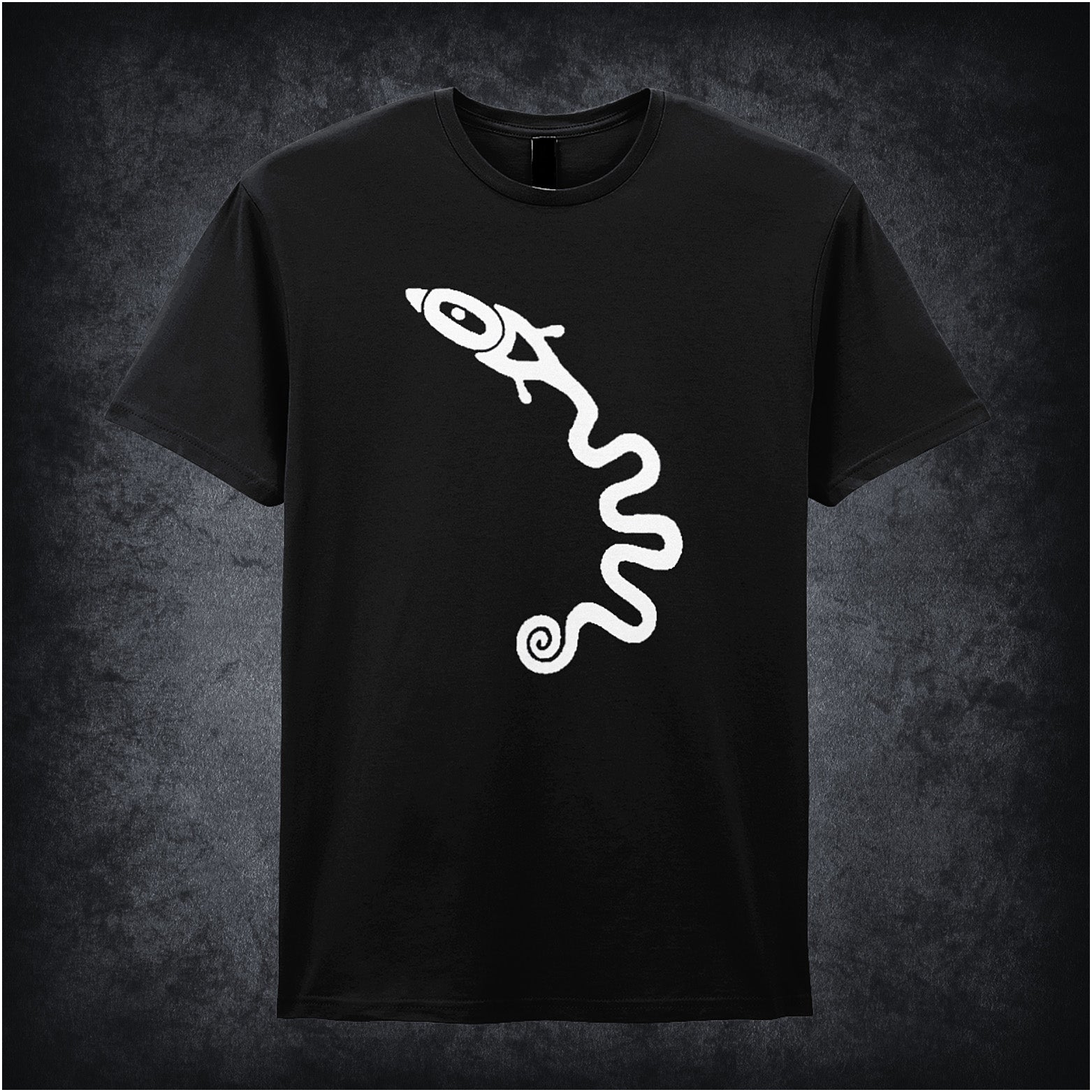 Black soft style unisex T-shirt featuring a detailed graphic of the Serpent Mound, inspired by ancient archaeology and prehistoric earthworks.