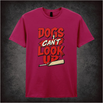 ‘Dogs can’t look up’ quote T-shirt in cardinal red from Shaun of the Dead