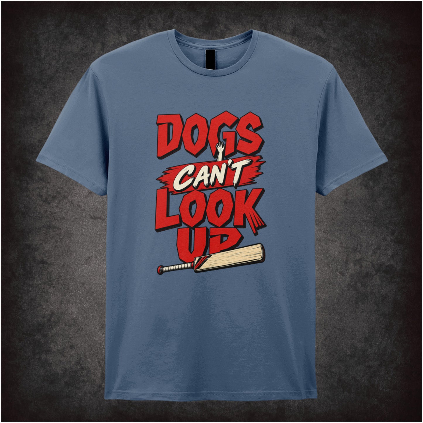 ‘Dogs can’t look up’ quote T-shirt in indigo from Shaun of the Dead
